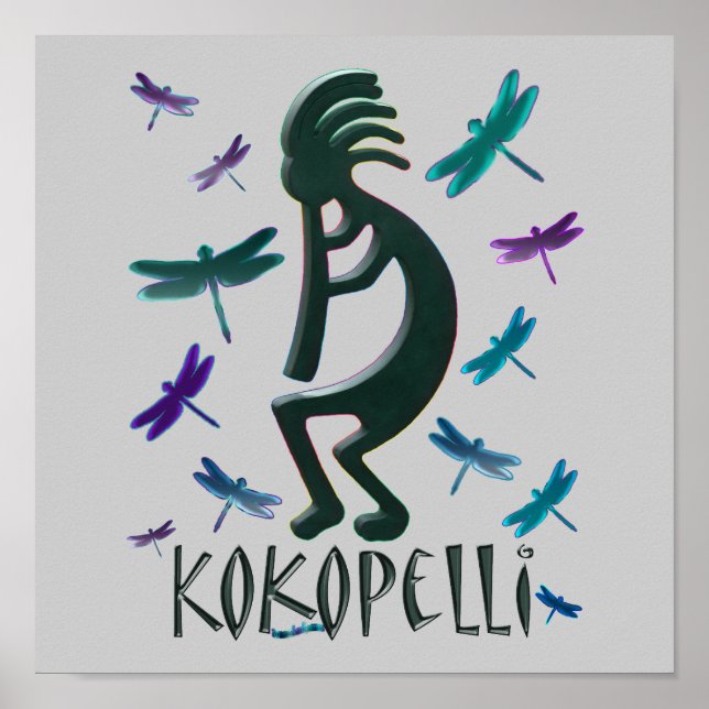 Affiches Kokopelli avec libellules (Devant)