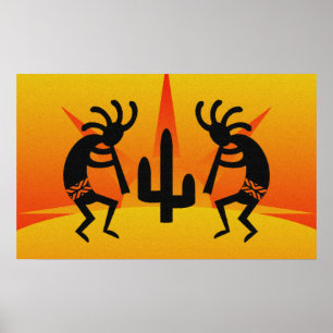 Affiches Kokopelli Sud-Ouest Noir Et Jaune