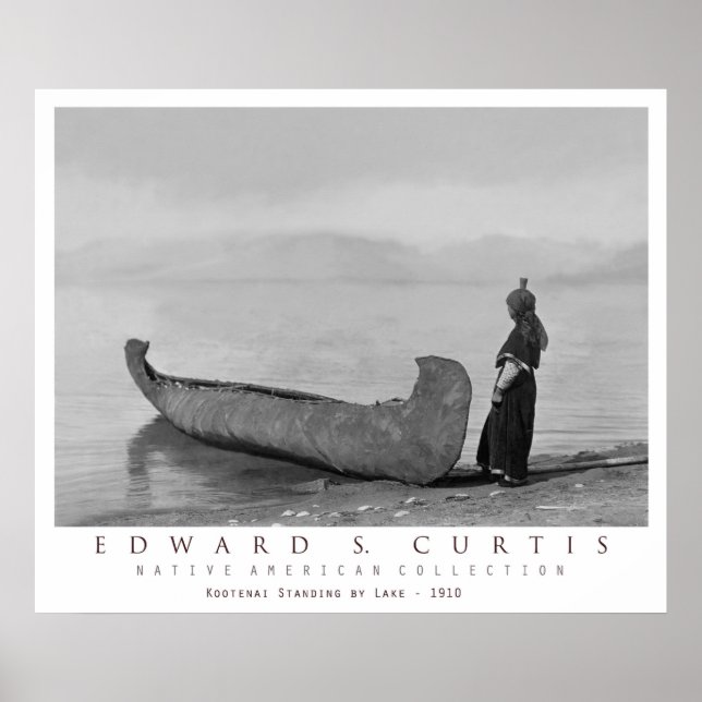 Affiches Kootenai Indian Standing by Canoe (Devant)