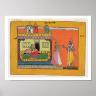 Affiches Krishna arrivant chez Radha, illustration pour