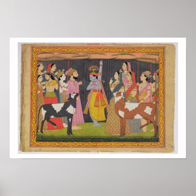 Affiches Krishna lifting Mount Govardhana, from 'Bhagav (Devant)