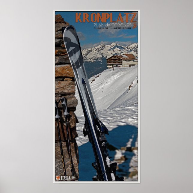 Affiches Kronplatz - Skis sur Cairn (Devant)