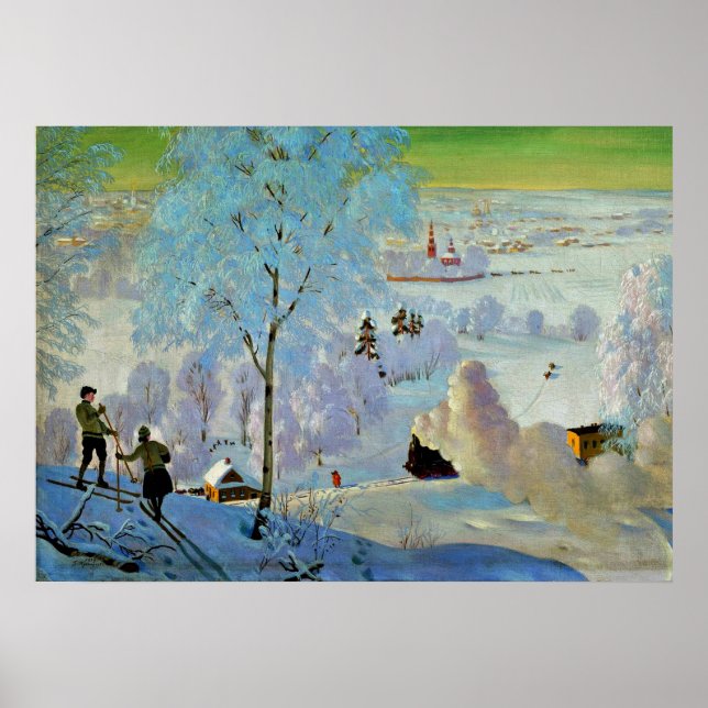 Affiches Kustodiev - Skiers (Devant)