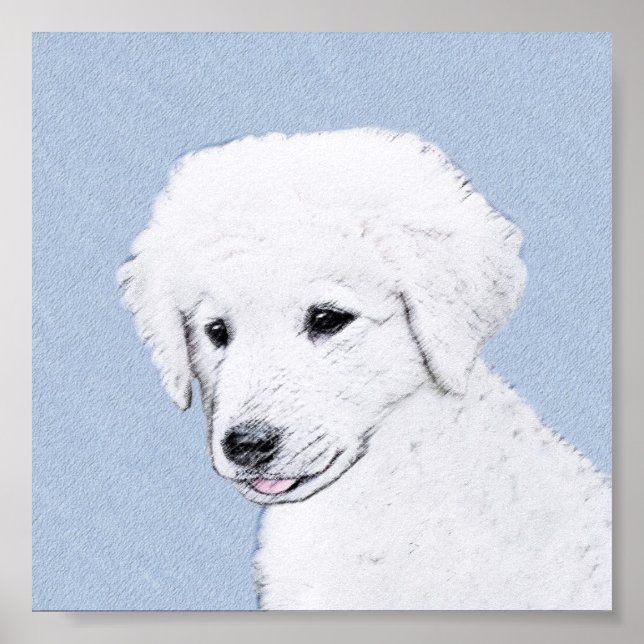 Affiches Kuvasz Peinture - Cute Original Chien Art (Devant)