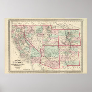 Affiches La Californie, Utah, Nevada, le Colorado