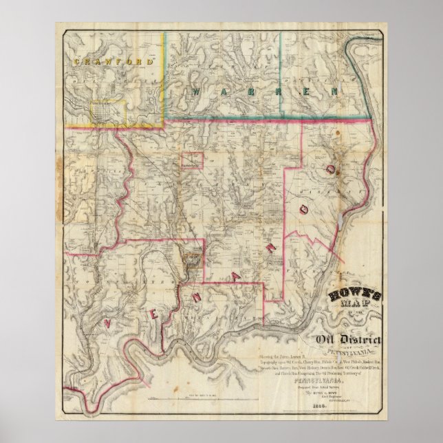 Affiches La carte de Howe du district pétrolier de Pennsylv (Devant)
