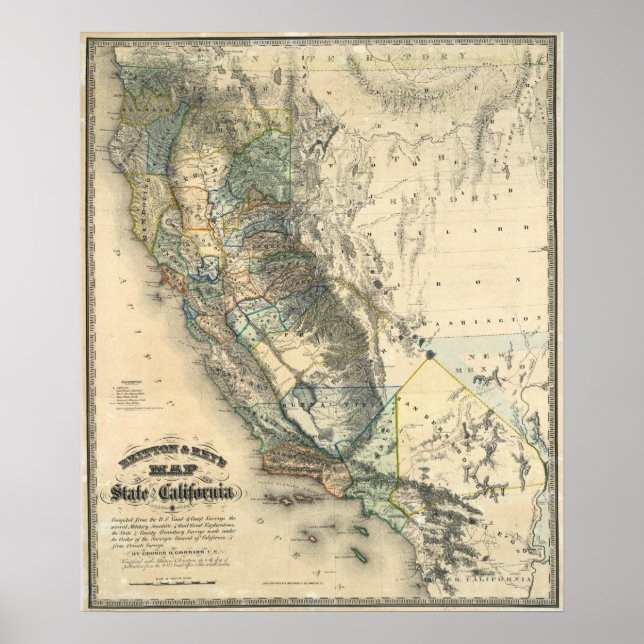 Affiches La carte de la Californie de Britton et Rey (Devant)