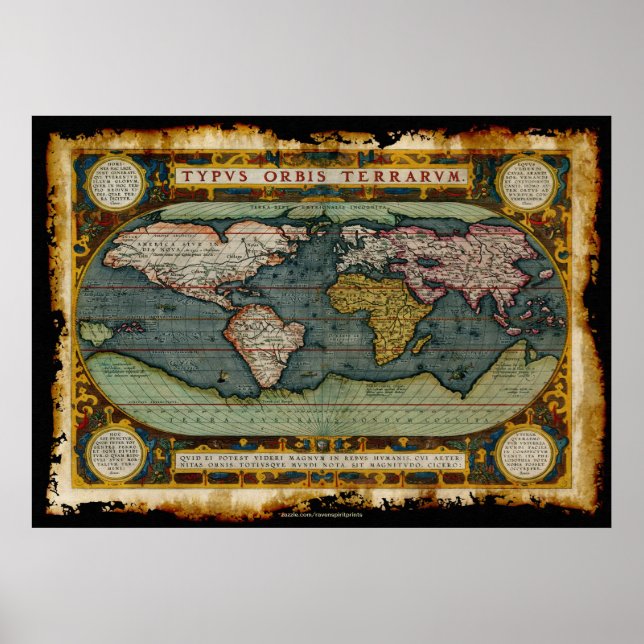 Affiches La carte de l'Ancien Monde d'Ortelius dans le styl (Devant)
