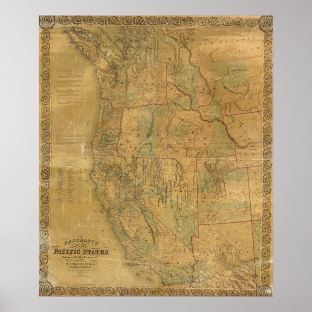 Affiches La carte des États du Pacifique de Bancroft (Devant)