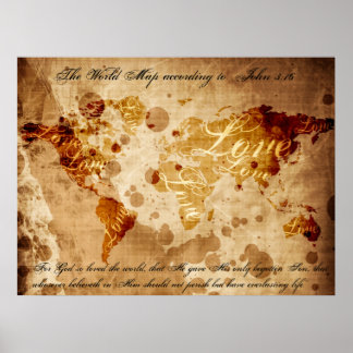 Affiches La carte du monde selon John 3:16