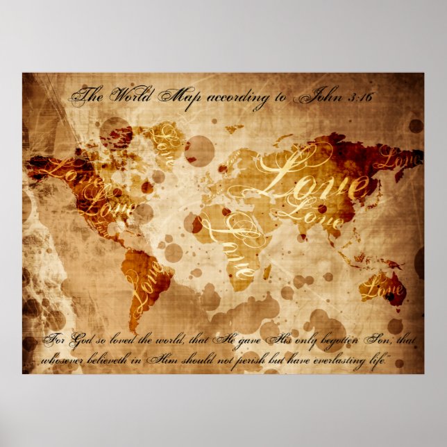 Affiches La carte du monde selon John 3:16 (Devant)