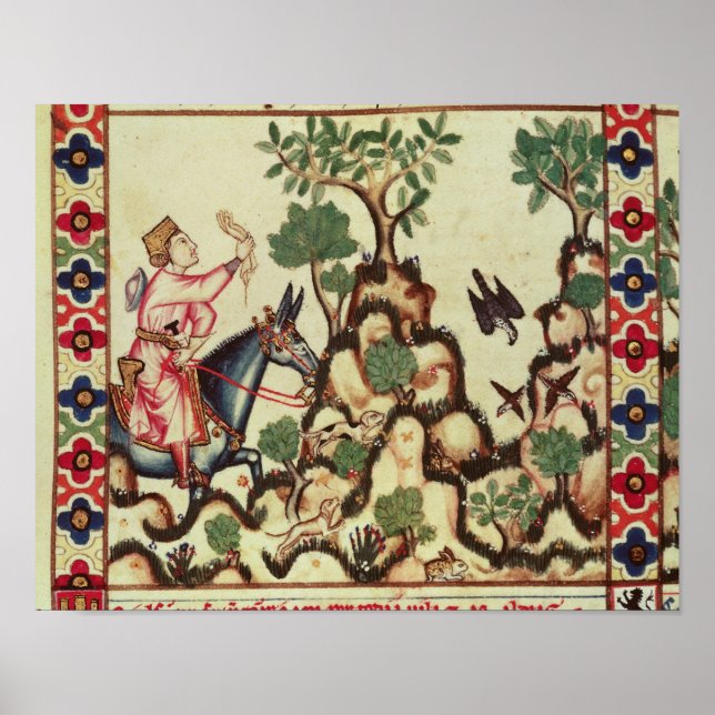 Affiches La chasse au faucon, extrait du manuscrit (Devant)