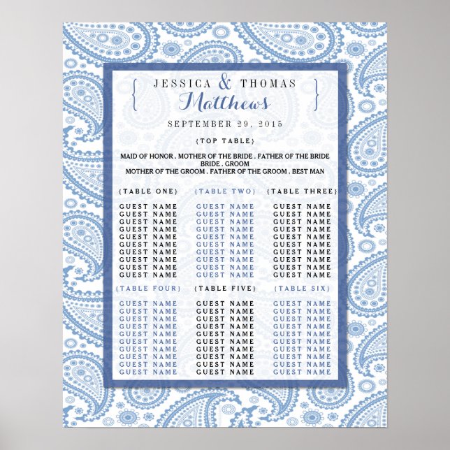 Affiches La collection Mariage moderne Paisley - Bleu (Devant)