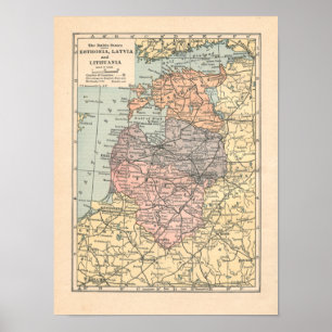 Affiches La copie de carte du cru 1923 de pays Baltes