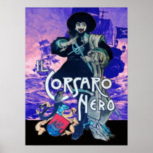 Affiches LA CORSAIRE NOIRE /Bataille de navire pirate en ro