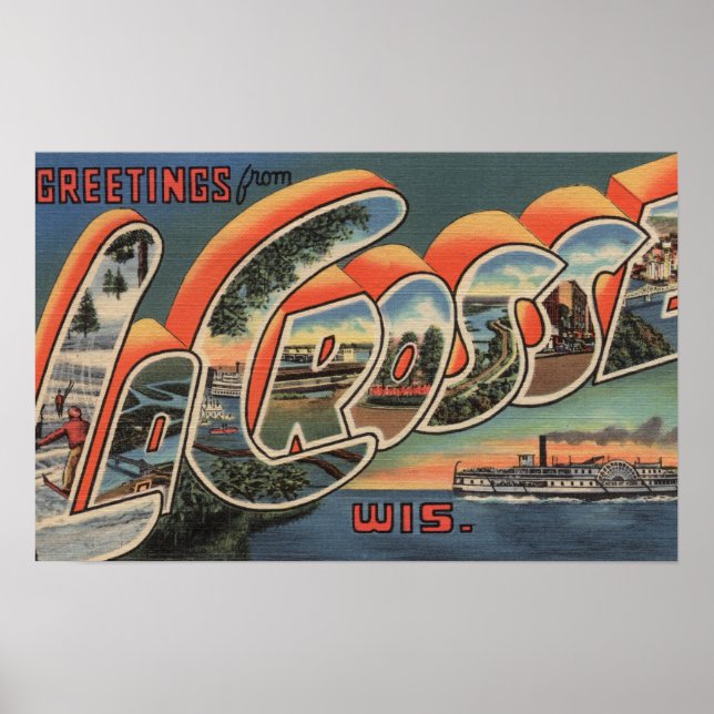 Affiches La Crosse, Wisconsin - Scènes de grandes lettres (Devant)