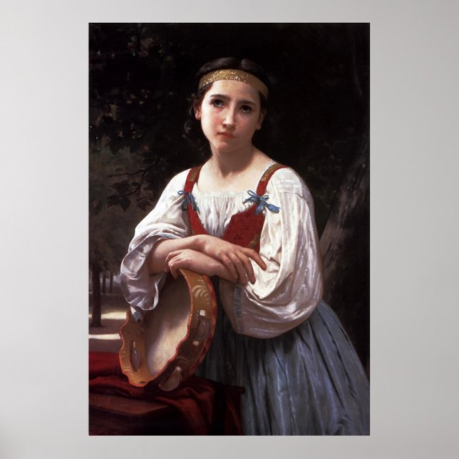 Affiches La fille tzigane de Bouguereau avec un tambour bas (Devant)