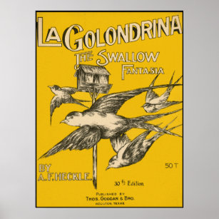 Affiches La Golondrina Swallow Fantasia - Musique Vintage