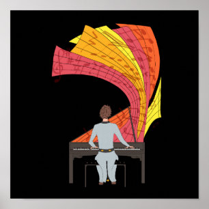 Affiches La joie de jouer du piano illustration (noir)