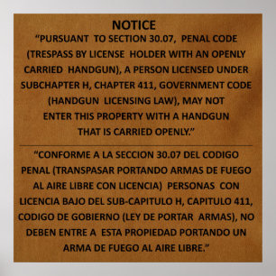 Affiches La loi d'arme à feu du Texas - Adobe - ouverte
