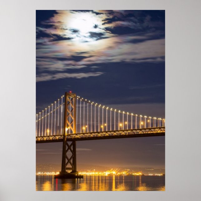 Affiches La lune ce soir au-dessus du Bay Bridge (Devant)