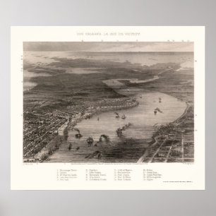 Affiches La Nouvelle-Orléans, carte panoramique de LA -