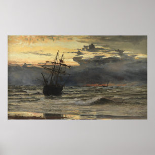 Affiches La plage de la mer après une tempête, l'aube