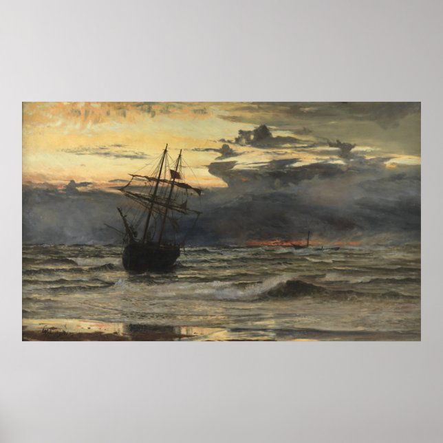 Affiches La plage de la mer après une tempête, l'aube (Devant)
