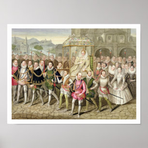 Affiches La reine Elizabeth I en procession avec ses Courti