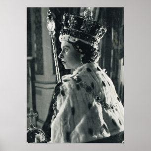 Affiches La reine Elizabeth II portant la tenue de couronne