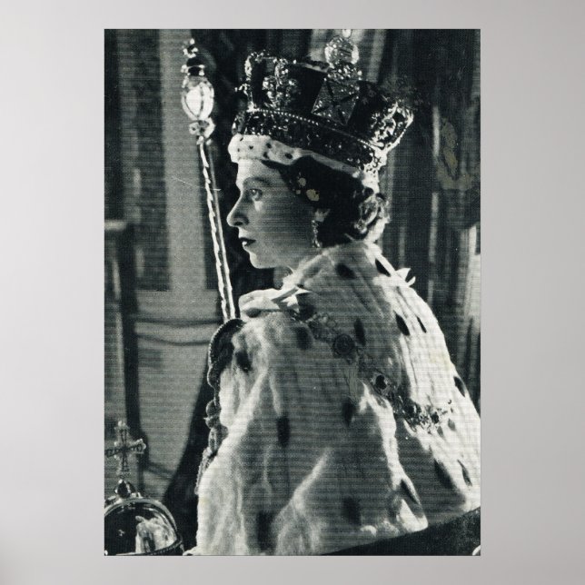 Affiches La reine Elizabeth II portant la tenue de couronne (Devant)