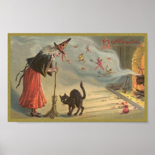 Affiches La sorcière d'Halloween, Chat