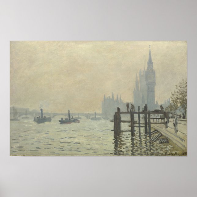 Affiches La Tamise sous Westminster par Claude Monet (Devant)