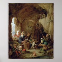 La tentation de St. Anthony dans une caverne roche