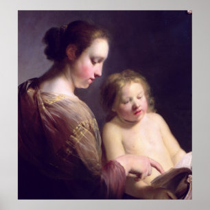 Affiches La Vierge Enseigner au Christ enfantin à lire