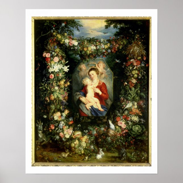 Affiches La Virgin et le Child in a garland of fruit and fl (Devant)