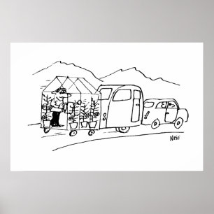 Affiches La voiture remorque une caravane et aussi une serr