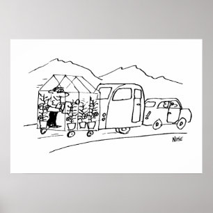 Affiches La voiture remorque une caravane et aussi une serr