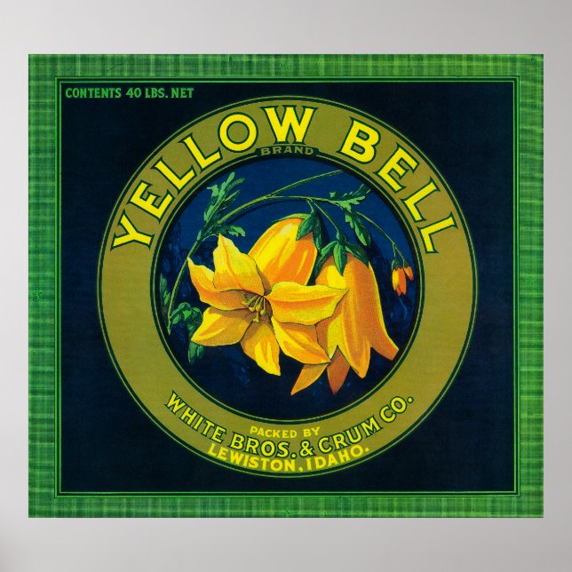Affiches Label Apple Crate de Bell jaune Lewiston, ID (Devant)