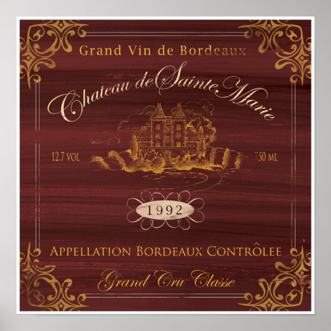 Affiches Label Vin Français Art : Bordeaux (Devant)