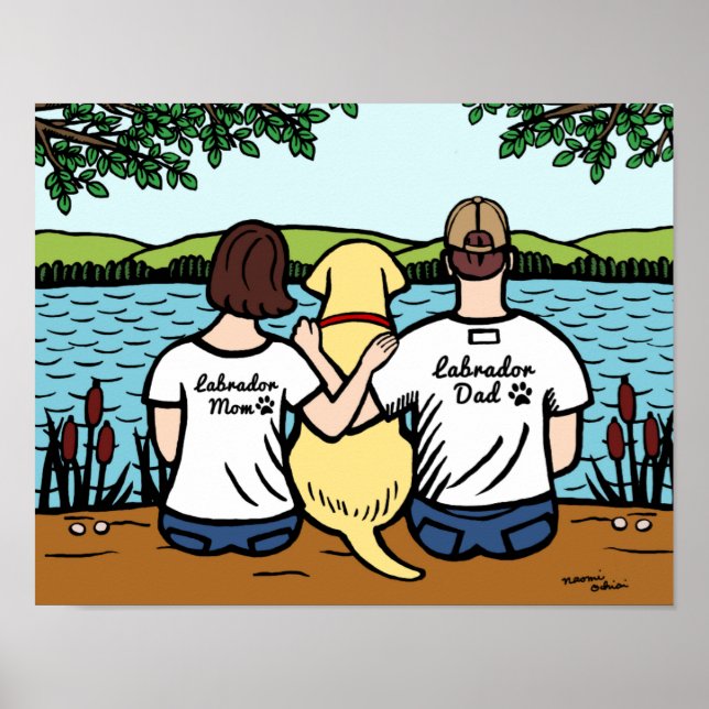 Affiches Labrador jaune et maman et papa (Devant)