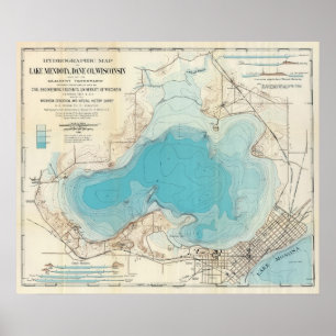 Affiches Lac hydrographique Mendota de carte