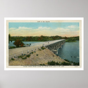 Affiches Lac vintage de l'Ozarks, pont Grand Glaize