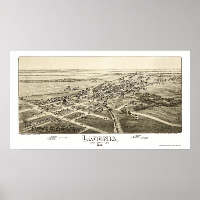 Affiches Ladonia, TX Carte panoramique - 1891 (Devant)