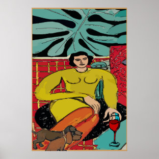 Affiches Lady Matisse, Dachshund et vin rouge