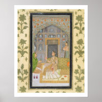 Lady seated in a Pavilion with attendants, from th