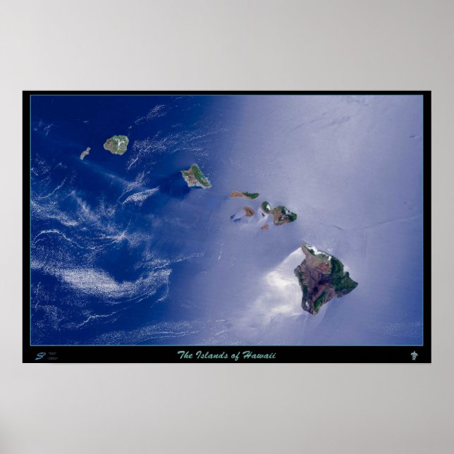 Affiches L'affiche satellite des îles d'Hawaï (Devant)