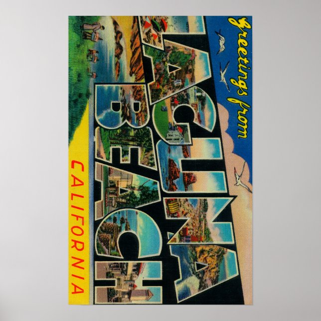 Affiches Laguna Beach, California - Large Letter Scenes (Devant)
