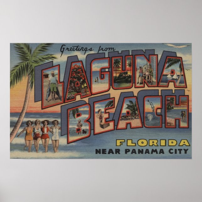 Affiches Laguna Beach, Floride - Scènes aux grandes lettres (Devant)