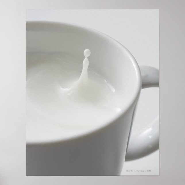 Affiches Lait éclaboussant en tasse (Devant)